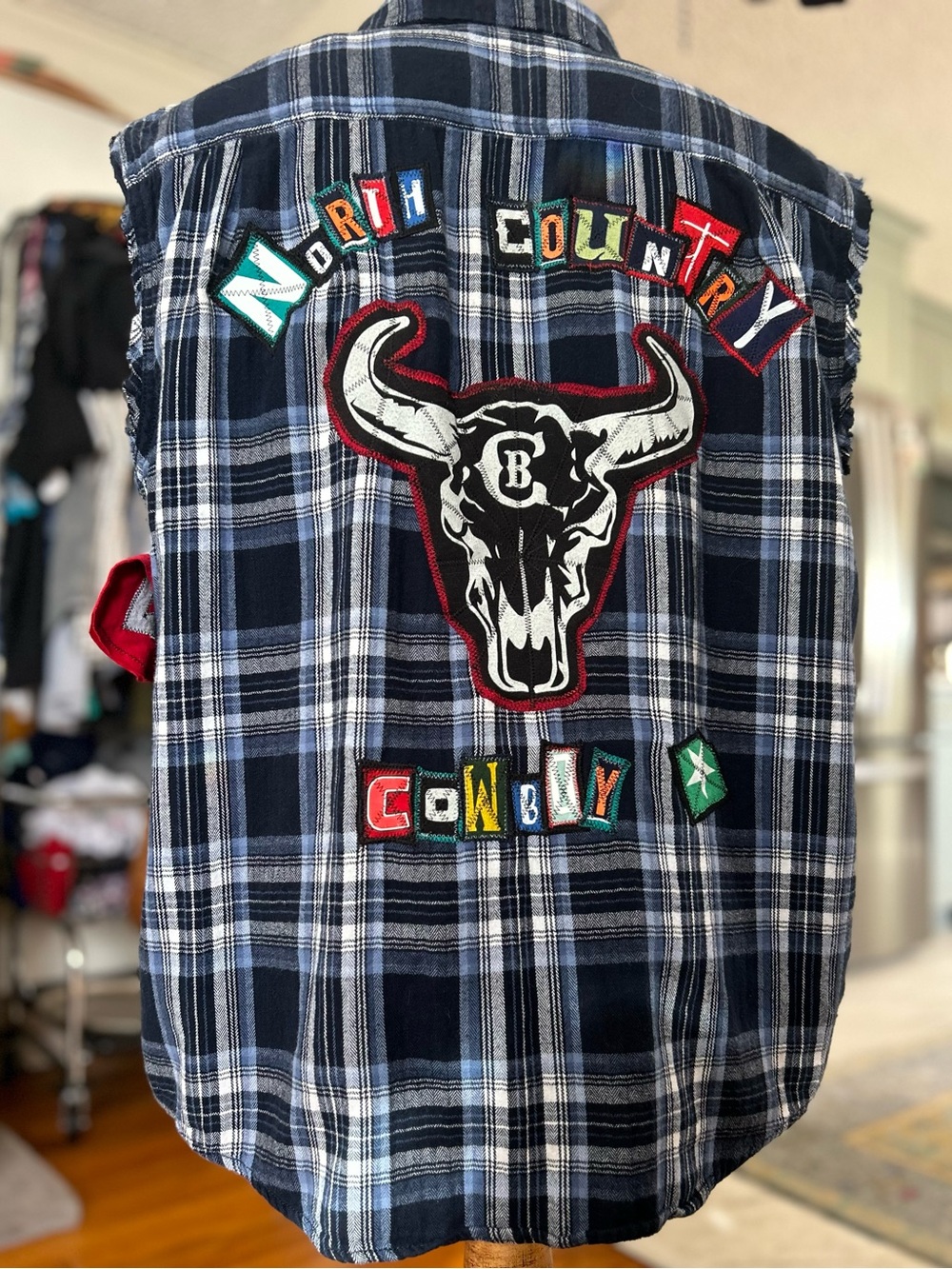 North Country Cowboy Plaid Sleeveless Shirt - Navy